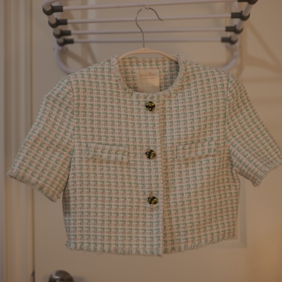 Chic Tweed-Style Short-Sleeve Cropped Jacket + Shorts Set - Picture 2 of 9